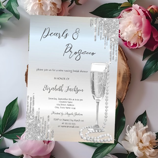 Invitación Duchas de plata Perlas Prosecco Despedida de solte (Subido por el creador)