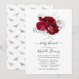 Invitación Duchas Florales Virtuales Rojas y Plateadas