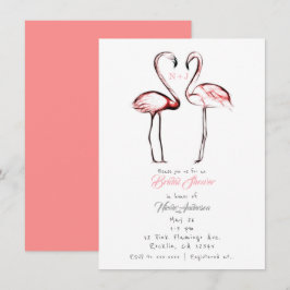 Invitación Duchas Nupciales de Flamencos Rosados Melocotón Fl