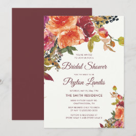 Invitación Duche de Baño Nupcial de Hojas Florales Naranja Az