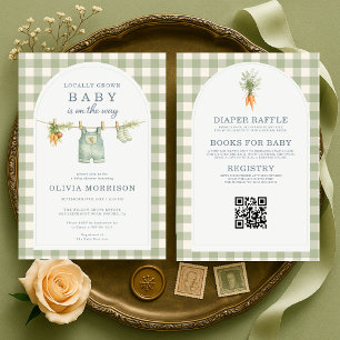 Invitación Duche de bebé de cuadros verdes salvia cultivados 