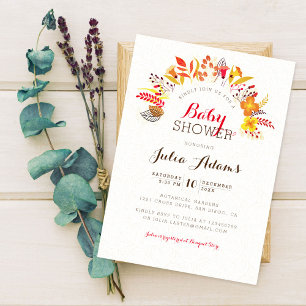 Invitación Duche de bebé de flor silvestre boho naranja púrpu