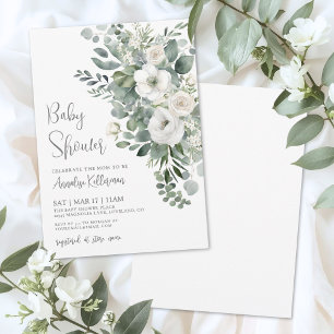 Invitación Duche de Bebé de Flores Elegantes de Eucalipto
