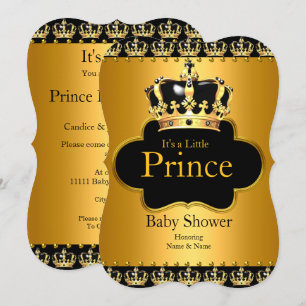 Invitación Duche de bebé Little Prince Niño Corona Negro Oro