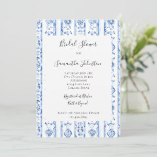 Invitación Duche de Boda Rayas Azules Rústico Italiano Sicili