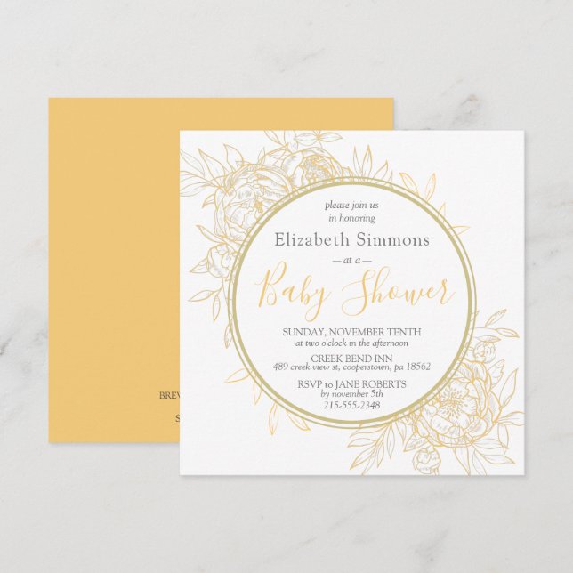 Invitación Duche de Mostaza Floral Toile Baby Shower (Anverso / Reverso)