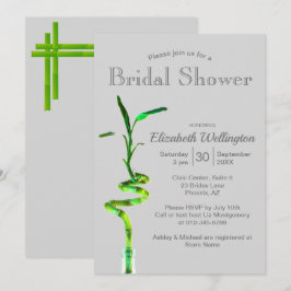 Invitación Duche de Novia Bambú Suerte sobre Gris Plateado