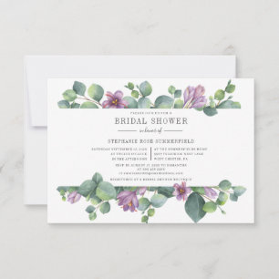 Invitación Duche de Novia Botánico Verde Eucalipto Púrpura