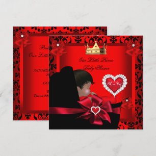 Invitación Duche Príncipe Baby Shower Niño Regio Rojo Dorado 