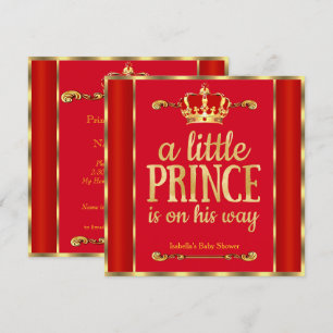 Invitación Duche Real Rojo Oro El Príncipe está en camino Bab