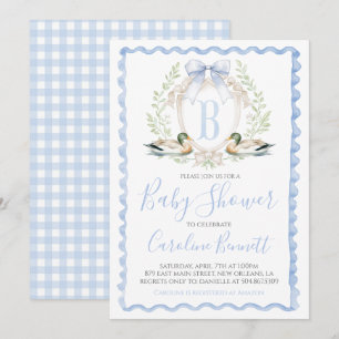 Invitación Duck Baby Boy Shower Preppy Gingham Blue