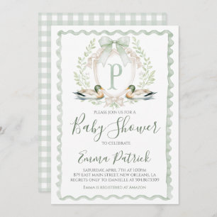 Invitación Duck Baby Boy Shower Preppy Gingham Sage Green