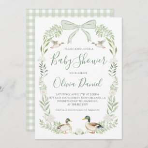 Invitación Duck Baby Shower Preppy Coquette Sage Green