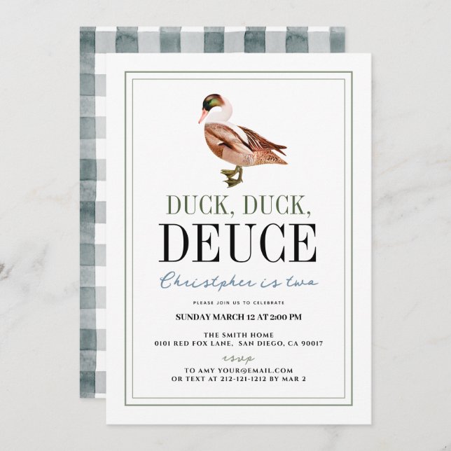 Invitación Duck Duck Deuce Classic Boy 2º cumpleaños (Anverso / Reverso)