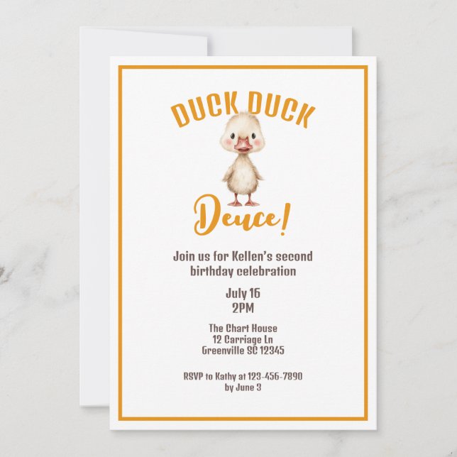 Invitación Duck Duck Deuce Second Birthday  (Anverso)