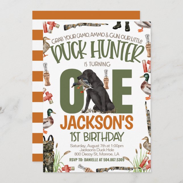 Invitación Duck Hunter First Birthday (Anverso / Reverso)