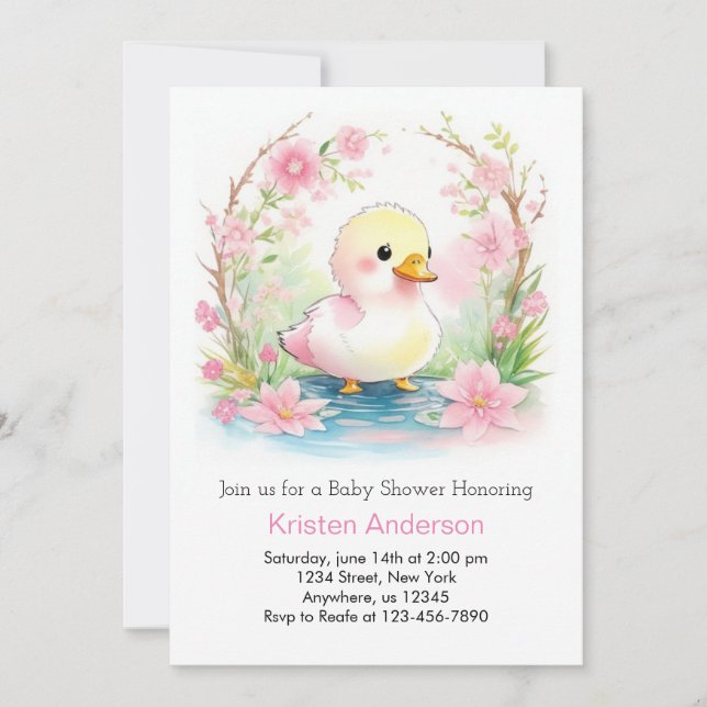 Invitación Duckling Whimsical Wildflower Chica Baby Shower (Anverso)