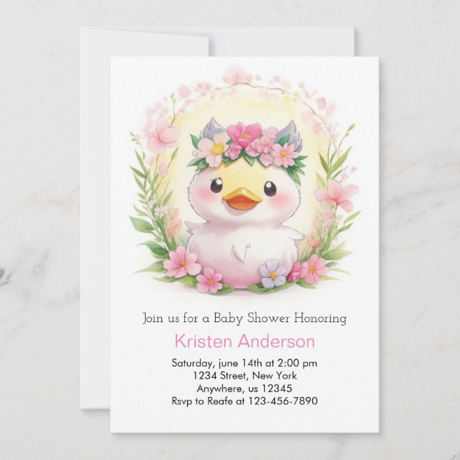 Invitación Ducklings in Bloom: Un Baby Shower Chica (Anverso)