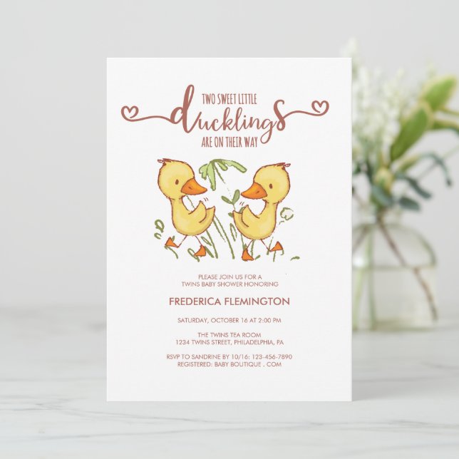 Invitación Ducklings Twins Baby Shower (Anverso de pie)