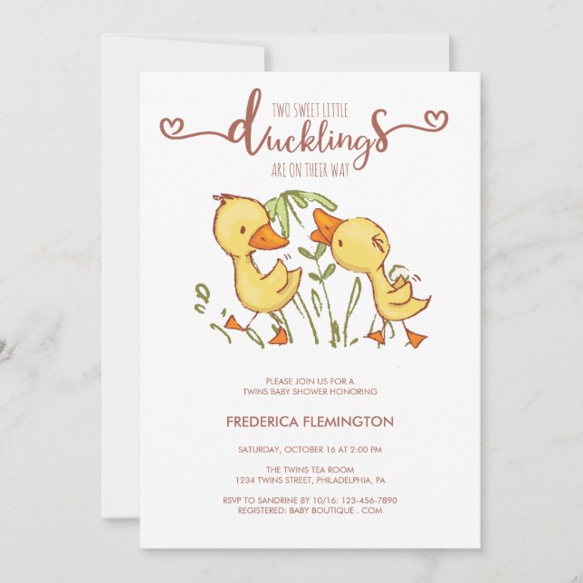 Invitación Ducklings Twins Baby Shower (Anverso)