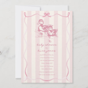 Invitación Ducks Woodland Bow Doodle Pink Baby Shower