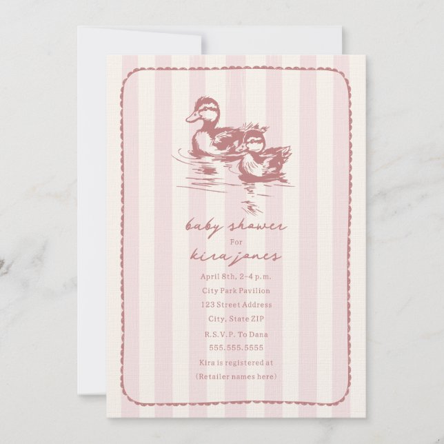 Invitación Ducks Woodland Doodle Pink Baby Shower (Anverso)