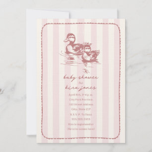 Invitación Ducks Woodland Doodle Pink Baby Shower