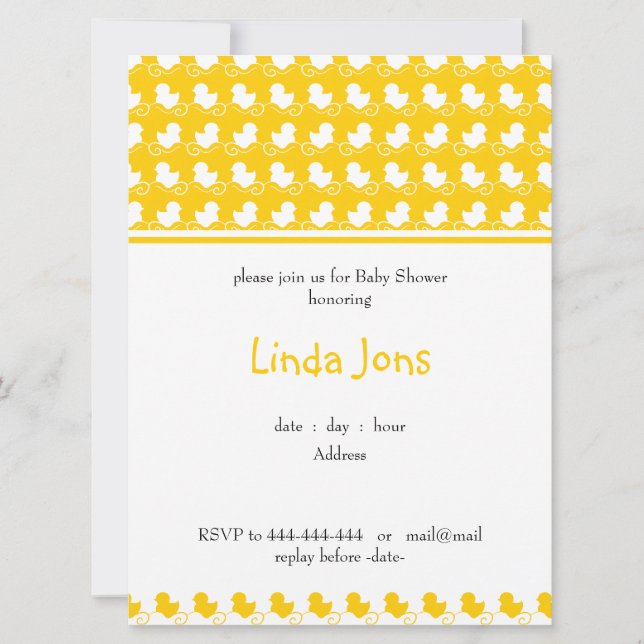 invitación ducky amarilla de la fiesta de (Anverso)