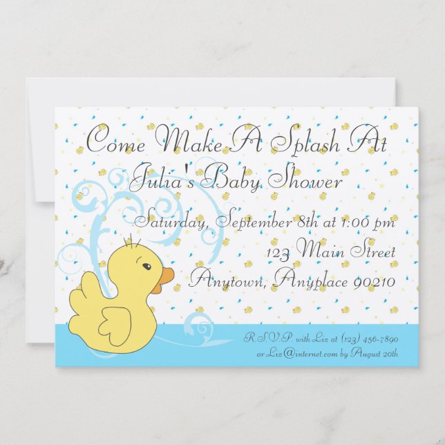 Invitación Ducky de Baby Shower del chapoteo de (Anverso)