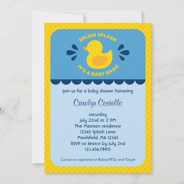 Invitación Ducky de goma de Baby Shower (Anverso)