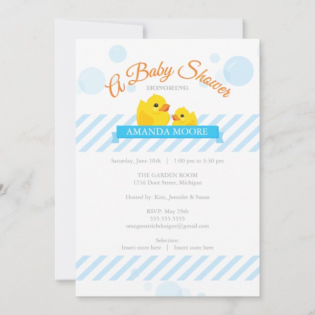Invitación Ducky de goma de Baby Shower (Anverso)
