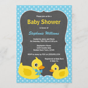 Invitación Ducky de goma de Baby Shower azul y