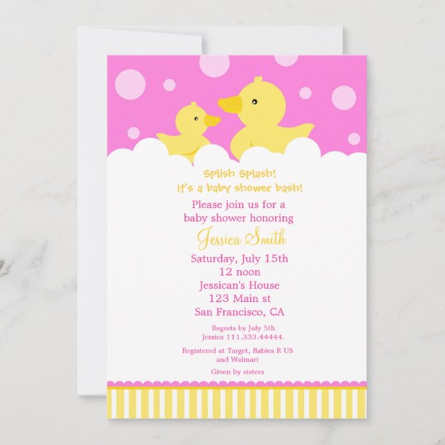 Invitación Ducky de goma de Baby Shower del pato (Anverso)