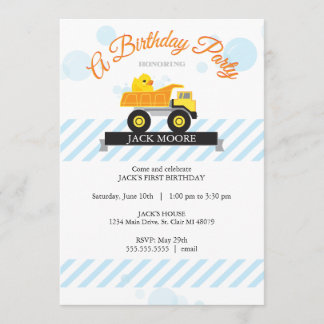 Invitación Ducky de goma del cumpleaños del camión