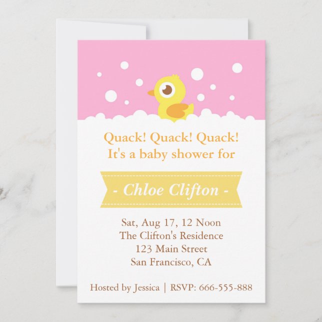 Invitación Ducky de goma lindo con el fiesta de Baby Shower (Anverso)