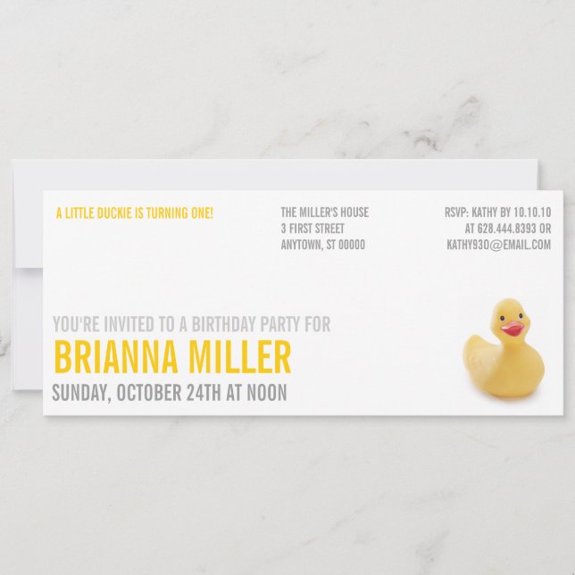 Invitación Ducky de la fiesta de cumpleaños del (Anverso)