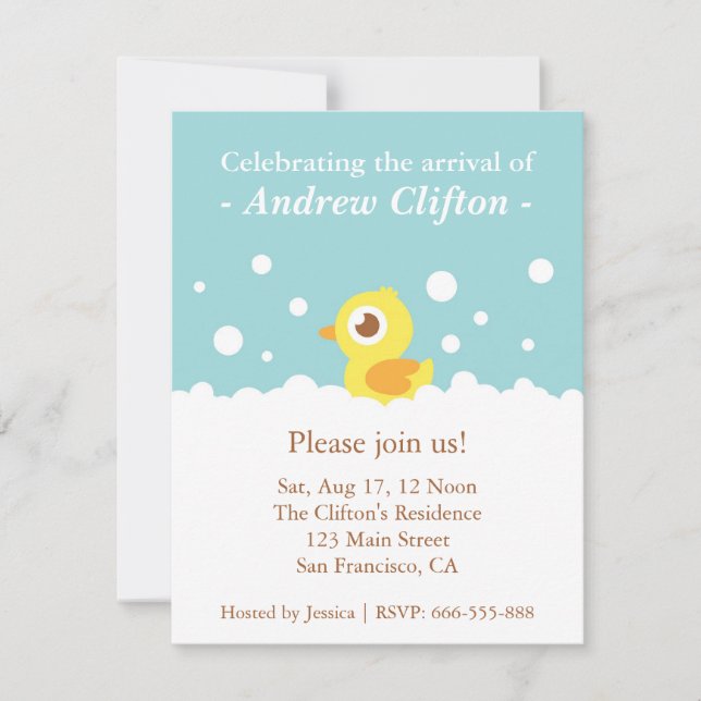 Invitación Ducky lindo con el fiesta de Baby Shower azul de (Anverso)