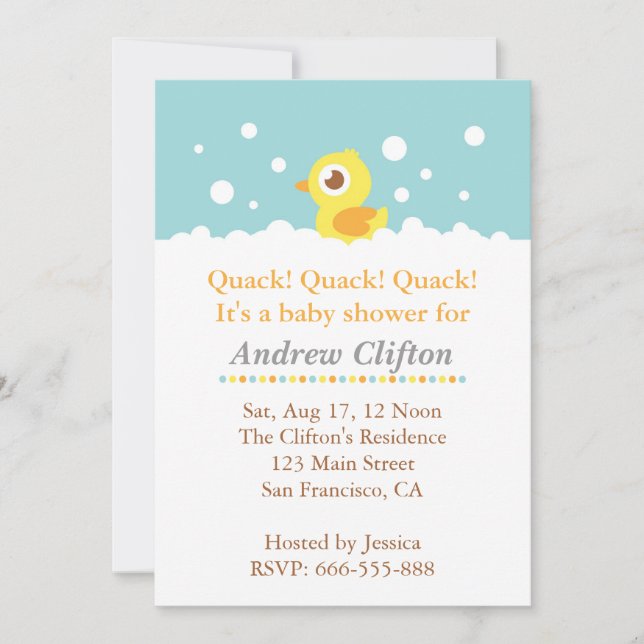 Invitación Ducky lindo con el fiesta de Baby Shower de las (Anverso)
