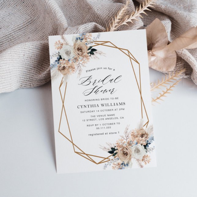Invitación dudoso pampas azul césped beige ducha de novia (Subido por el creador)