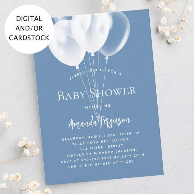 Invitación Dudosos globos blancos y azules niño ducha de bebé (Subido por el creador)