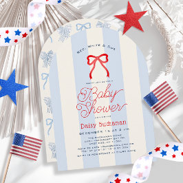 Invitación Duelo de Rayas Rojas y Blancas para Baby Shower de