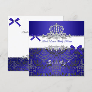 Invitación Duendecillo Príncipe Shower Niño Azul Real Corona