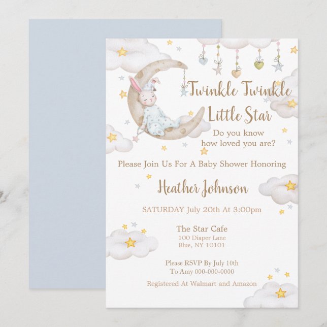 Invitación Duendecito de la Estrella Titilante Fiesta de Bebé (Anverso / Reverso)