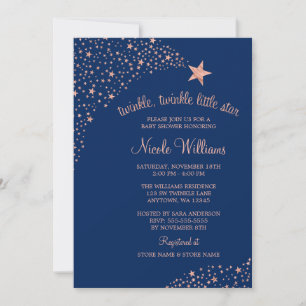 Invitación Duendecito Estrella Fugaz Navy Rosa Baby Shower