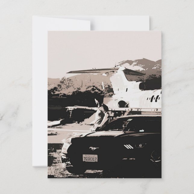 Invitación Dueño de Mustang esperando arte| regalo para traba (Anverso)