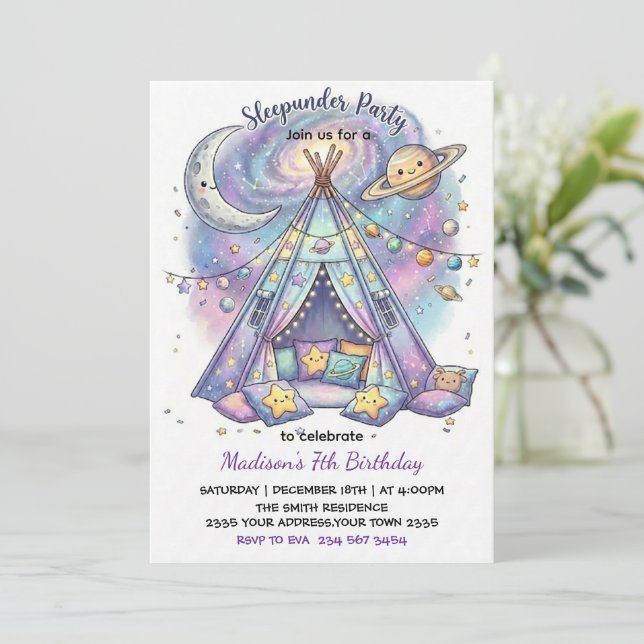 Invitación Duerme Bajo Fiesta de Cumpleaños de Sleepover Boho (Anverso de pie)