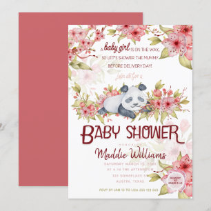 Invitación Duerme Bebé Panda Rosa Flor de Cerezo Baby Shower