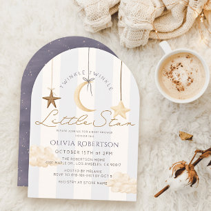 Invitación Duérmete Cielo Estrellado con Rayas Grises Baby Sh