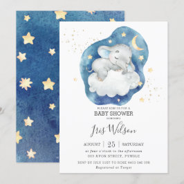 Invitación Duérmete Elefante Titilante Estrella Baby Shower N