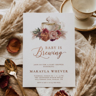 Invitación Duérmete Floral Otoño está Preparando Café Baby Sh